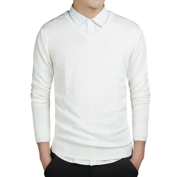 V-Neck Solid Cotton Knitted Sweater for Men - Image 7