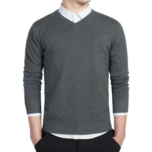 V-Neck Solid Cotton Knitted Sweater for Men - Image 5