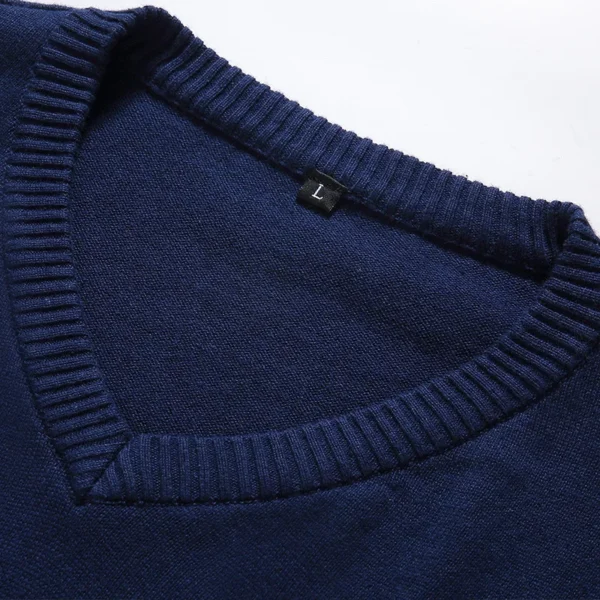 V-Neck Solid Cotton Knitted Sweater for Men - Image 6